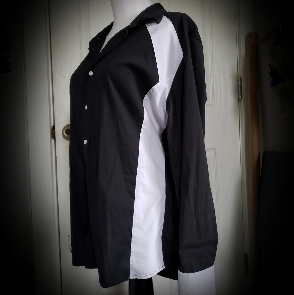 Black White Collared Button Down Shirt
